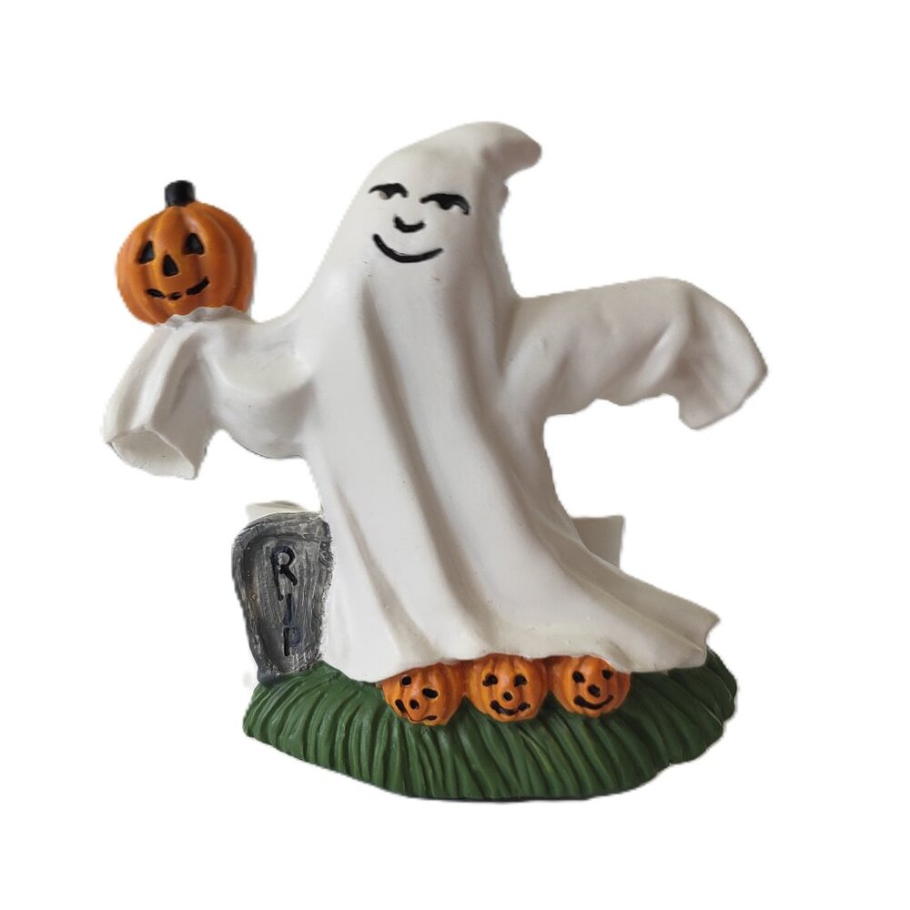 Whimsical Ghost and Pumpkin Sculpture